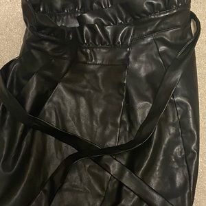 Miou Muse Women’s Tie Waste Leather Skirt